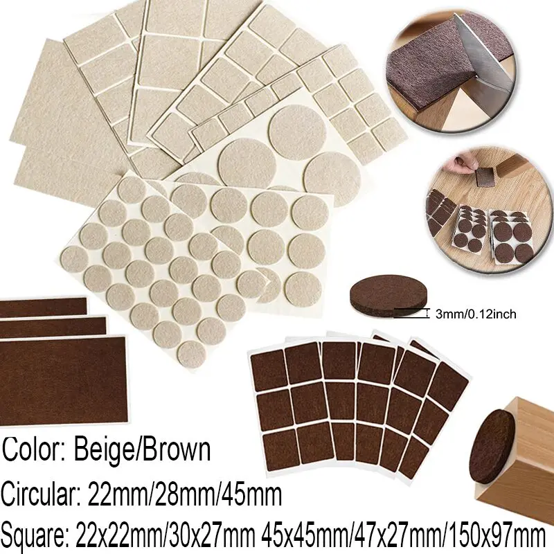 16 Styles Felt Furniture Pads 5-120Pcs Self-Stick Chair Leg Covers,Thickened Anti-Slip Floor Protectors for Tables Chairs Cabine
