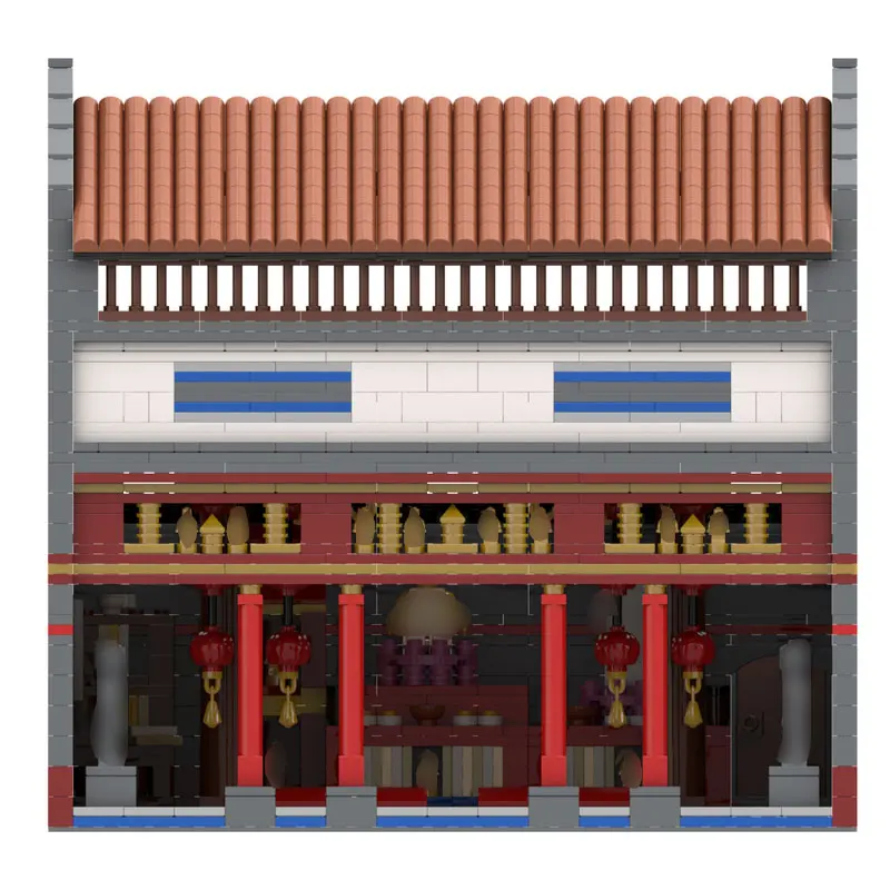 MOC- 177083   Interios de temple chinois modulaires et décoration de modèle de bloc de construction à microparticules de bâtiment classique chinois d'arrière-cour
