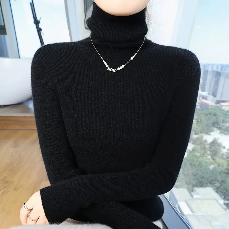 100% cashmere sweater women's autumn and winter high-end European station authentic seamless turtleneck sweater