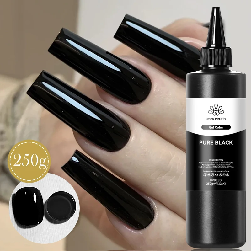 BORN PRETTY 250g Pure Black White Color Gel Nail Polish Soak Off UV LED Semi Permanent Self-leveling Varnish Refillment Package