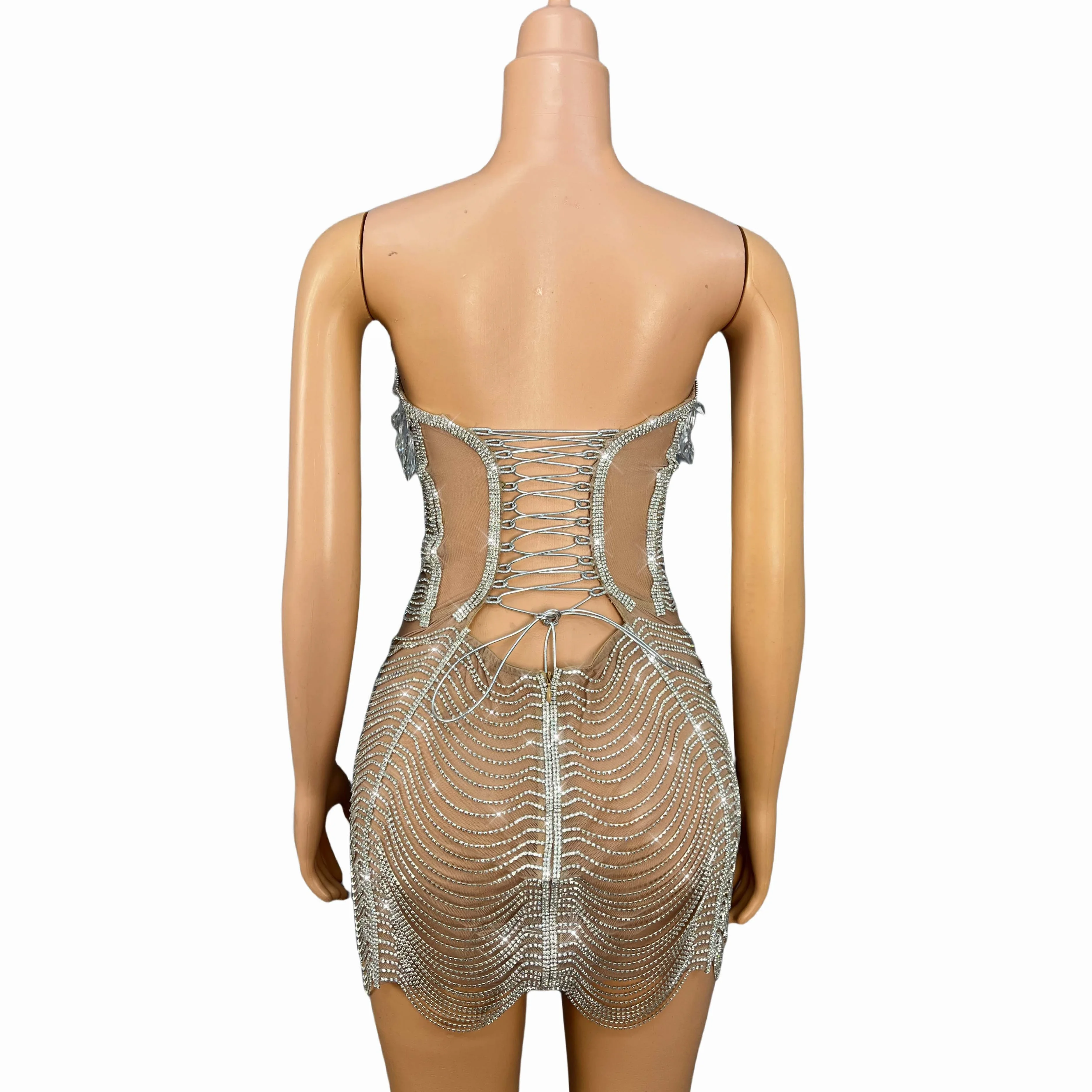 حزب الزي بلورات سلاسل مثير ضمادة أنبوب اللباس المرأة مساء السجادة الحمراء تظهر أزياء clubwear