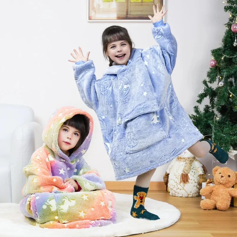 

Blanket Teens Hoodies Winter Sweatshirts for Girls Boys Thick Warm Fleece TV Blankets Oversized Hooded Coat For Kids
