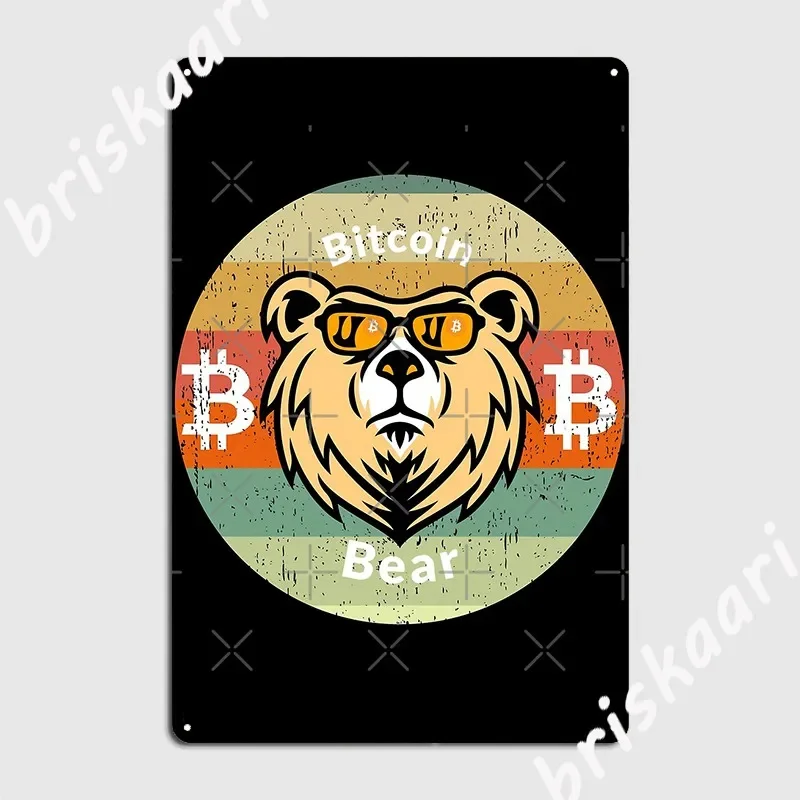 Bitcoin Bear Grunge Metal Sign Design Club Kitchen Wall Decor Tin Sign Posters