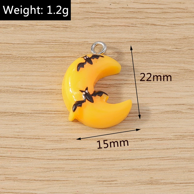 Tusember 10 Stück Halloween Charms Harz Hexenhut Mond Spinne Fledermaus Katze Kürbis Geist für Ohrringe Halloween Schmuckherstellung DIY – Detail 8