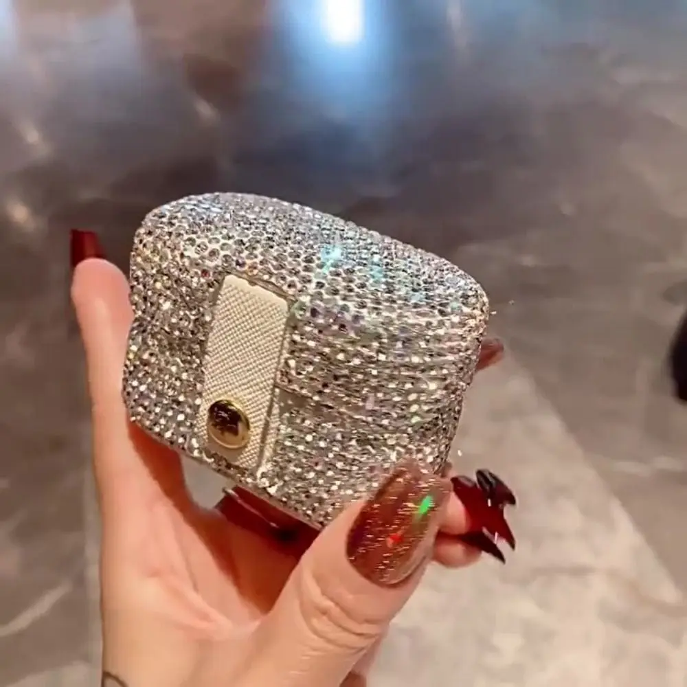 Bling Mini Rhinestone Ring box Luxury Creative Sparkling Jewelry Storage Box Square Silver Rhinestone Jewelry Box Wedding Gift