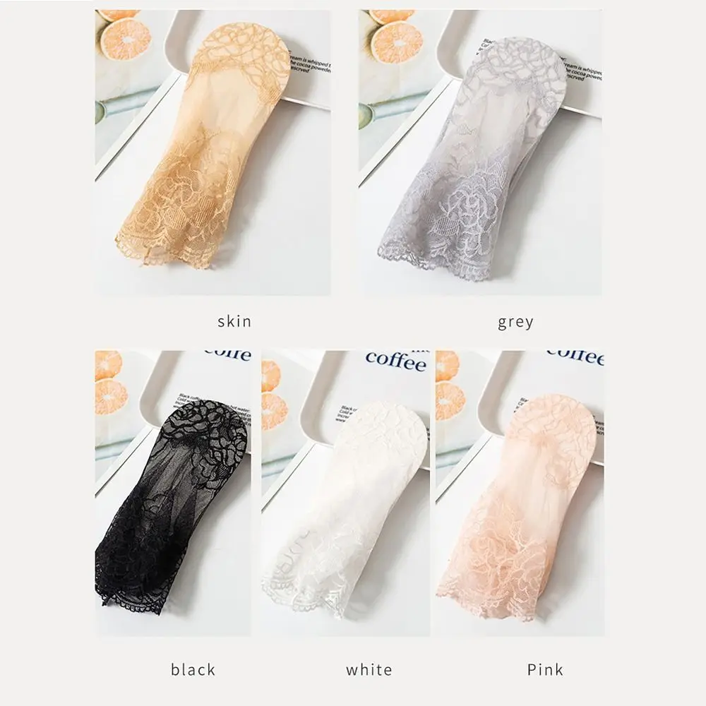 1pair Lace Flower Transparent Socks Breathable Mesh Cotton Ankle Socks Anti-slip Invisible Ruffle Sock Summer