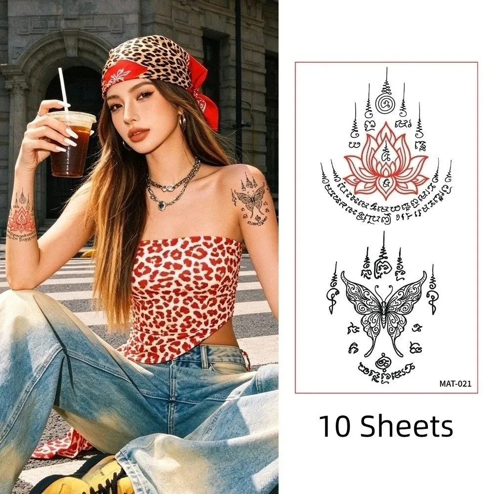 10 Sheets Water Transfer Decals Thai Culture Tattoo Stickers Fake Instant Temporary Tattoo Waterproof Mat Finish