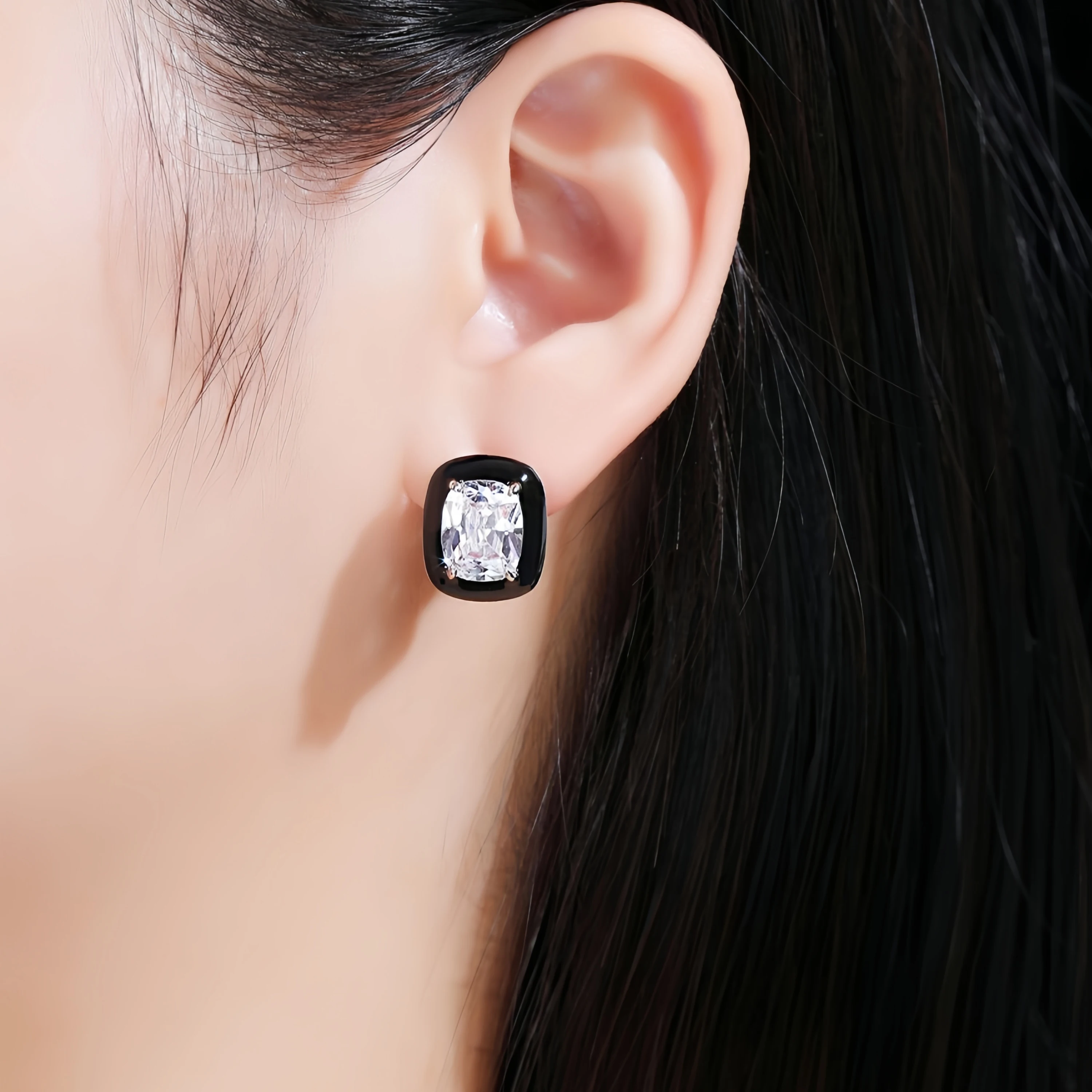 

WEN XIN Brand MST Lab Grown High Carbon Diamond Enamel Square Stud Earrings 925 Sterling Silver Earrings Fine Jewelry