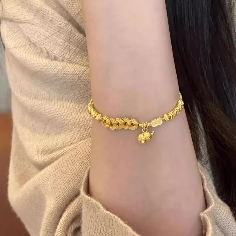 Golden Five Emperors Money Scripture Gourd Fu Brand Coil Wrapping Bracelet Women's New Chinese Style Retro National Fashion