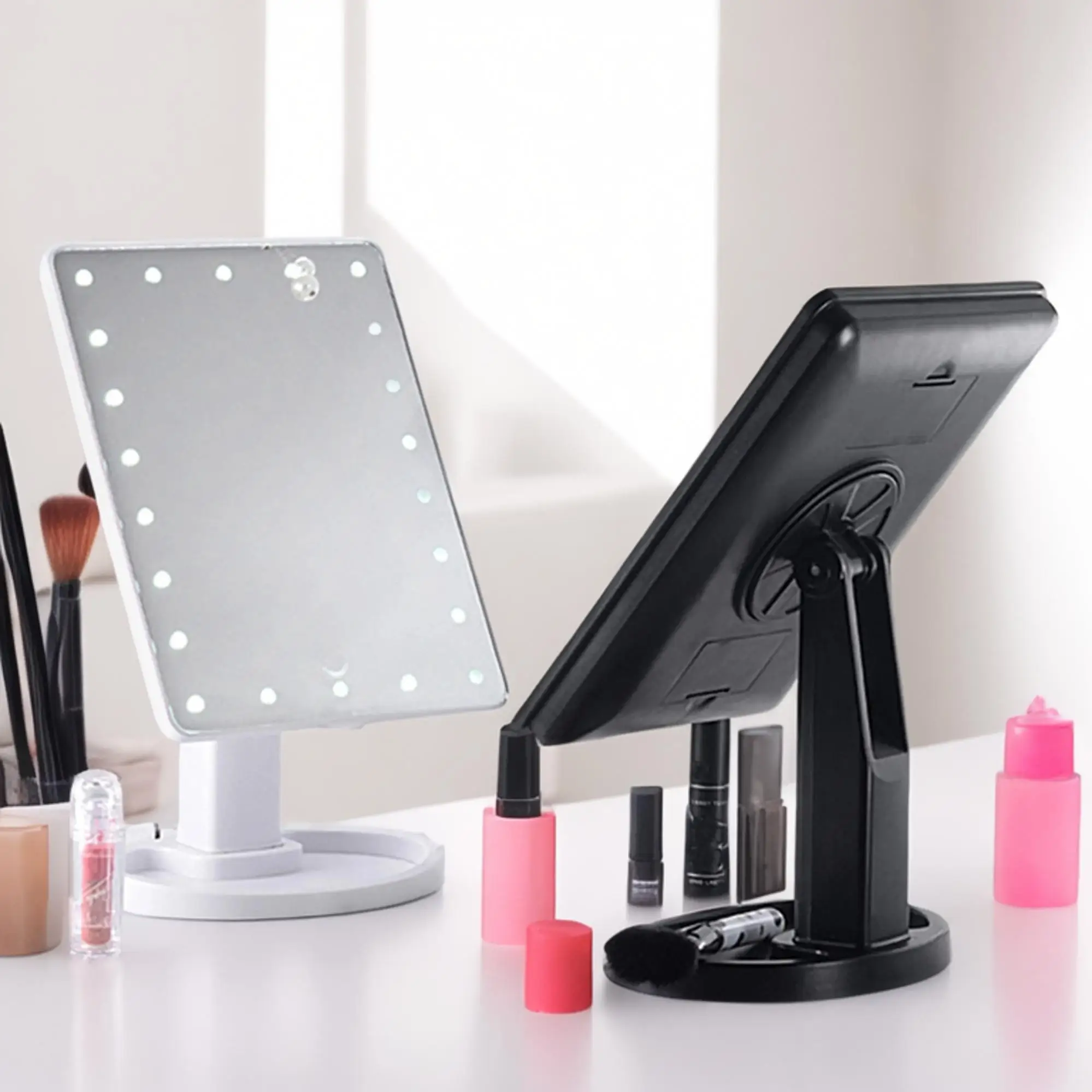 1PC-LED desktop makeup mirror, night light touch sensitive design, 360 degree rotating storage, creating a perfect makeup look