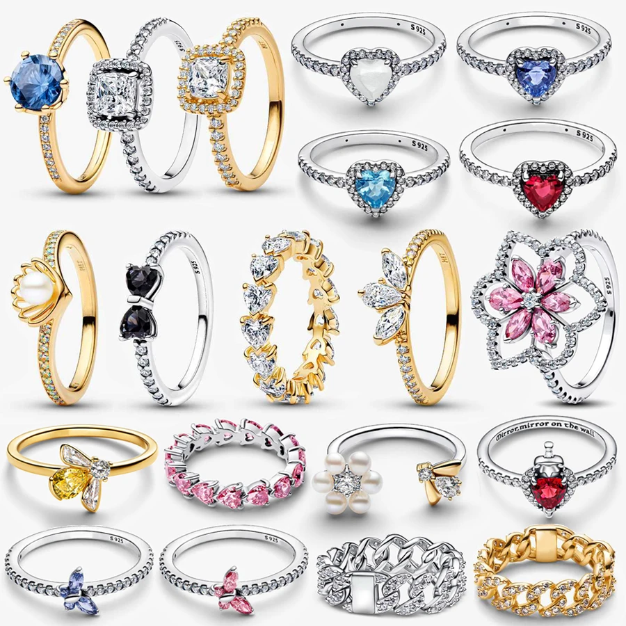 

2026 New 925 Silver Sparkling Princess Noble Heart Crown Shell Bee Plant Specimen Ring Festival Exquisite DIY Charm Jewelry Gift