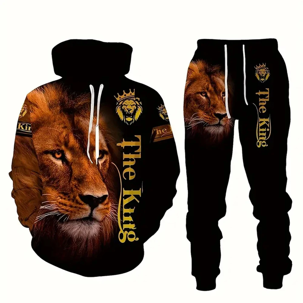 Lion King 3D Printed Men\'s Sportswear Retro Pullover Fashion Men\'s Fall/winter Casual Plus Sweatshirt Men\'s Suit Warm