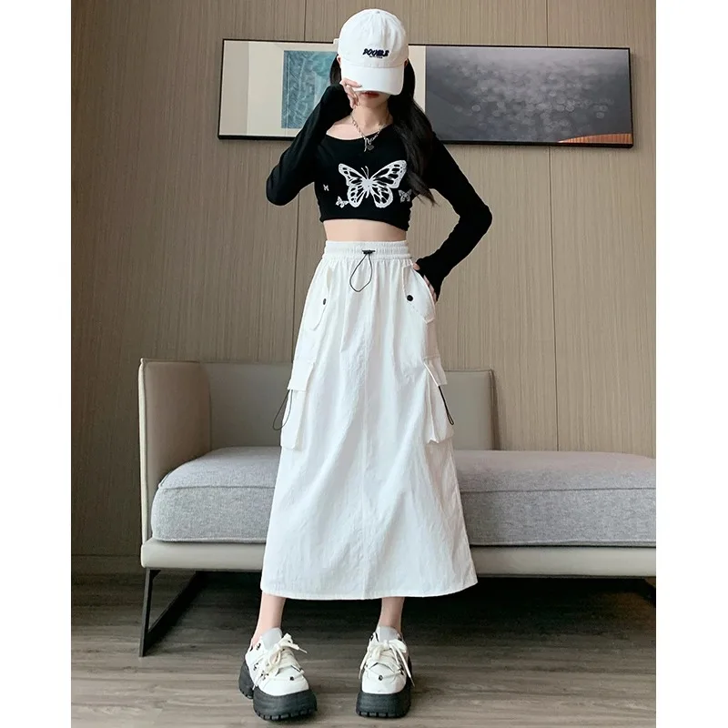 Women's Skirt Casual Multi Pocket A Line High Waist Retro Y2K Denim Style Midi Skirt Summer New