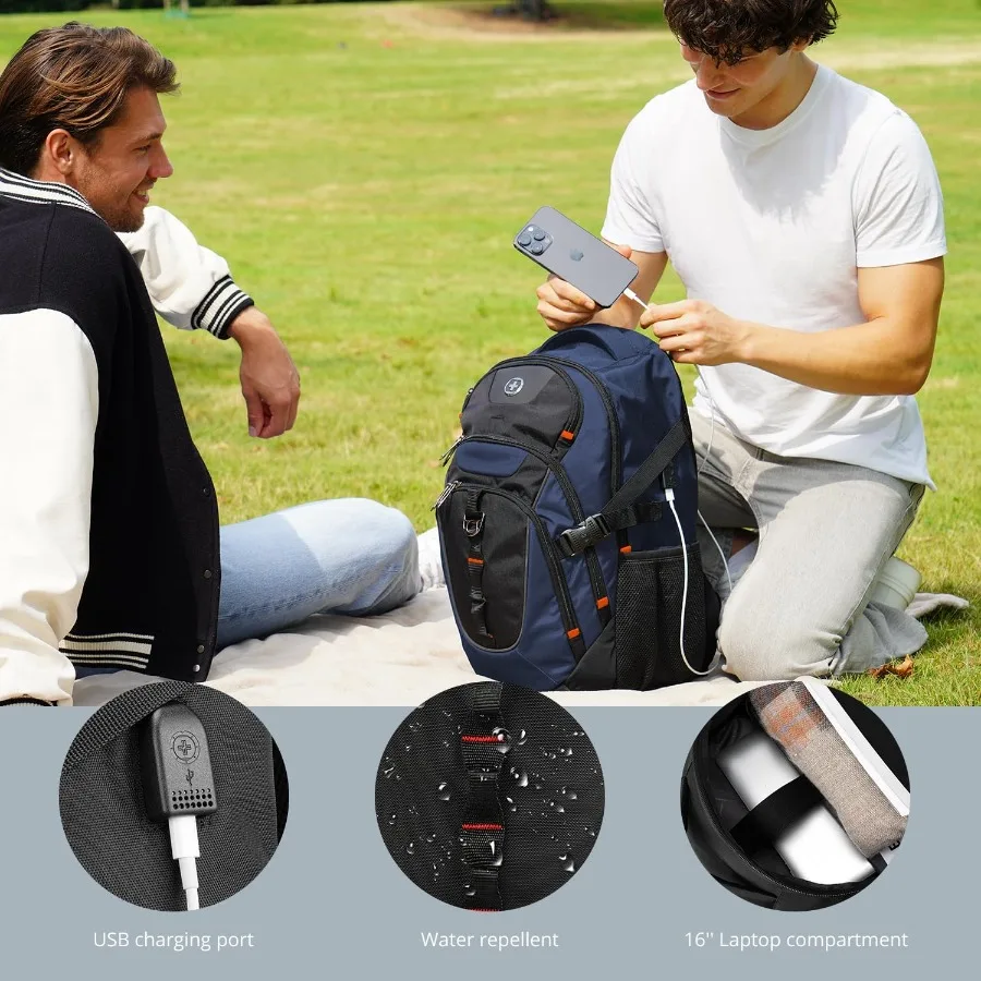 حقيبة ظهر للكمبيوتر المحمول بتصميم Swissdigital حقيبة ظهر للسفر مع منفذ شحن USB تناسب حقيبة الكتب المدرسية للكمبيوتر مقاس 15.6 بوصة 31 لترًا