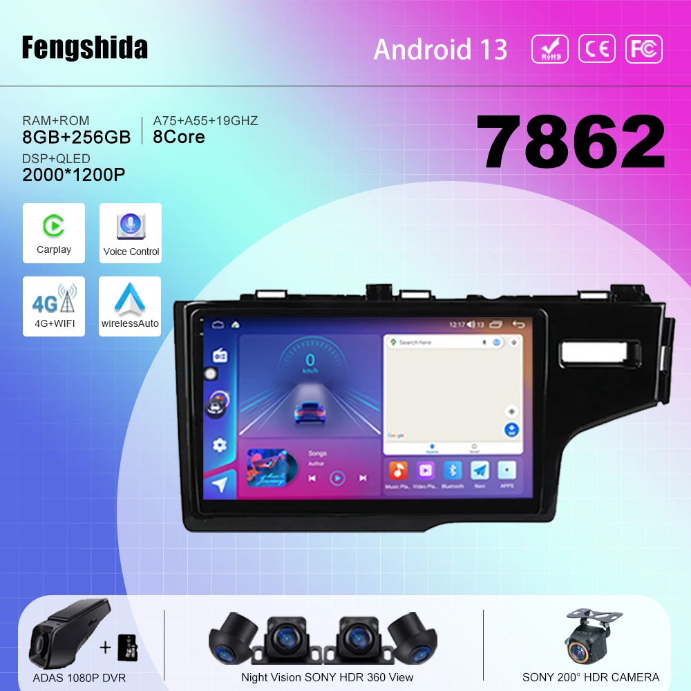 

7862 CPU Android 13 For Honda Fit 3 GK GH Jazz 2013 - 2020 Auto Radio multimedia player navigation GPS No 2din DVD 5G WIFI BT