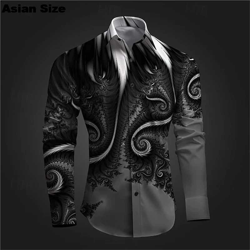 2025 New 3D Print Long Sleeve Shirts For Men Cloths Vintage Lapel Button Tops Casual High Quality Streetwear Shirt Male Clothes