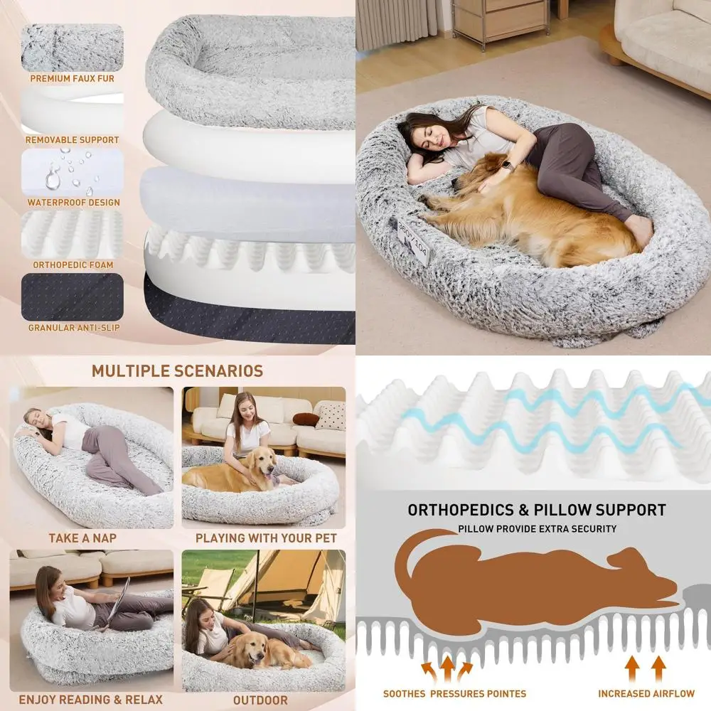 

Кровать для человека-собаки, размер 74,8 x 47,2 x 13,7 дюйма, подходит для взрослых и домашних животных, моющаяся гигантская кровать для собак, серая