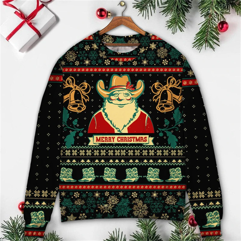 Funny Santa Claus Graphic Ugly Christmas Sweater Autumn New Fashion Sweatshirts For Men Clothing Xmas Boys Gift Pullovers Tops