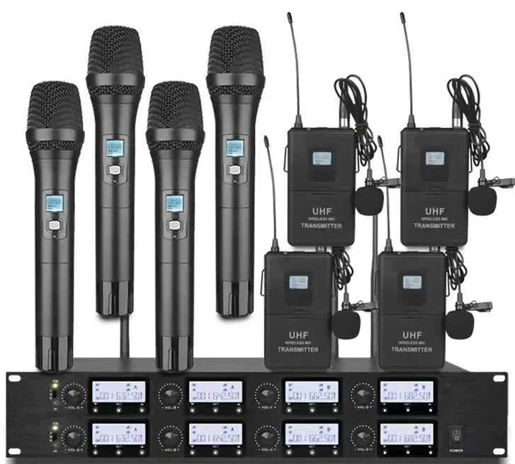 Professional Long Distance Dynamic mic UHF Handheld 8 Channel Wireless Microphone