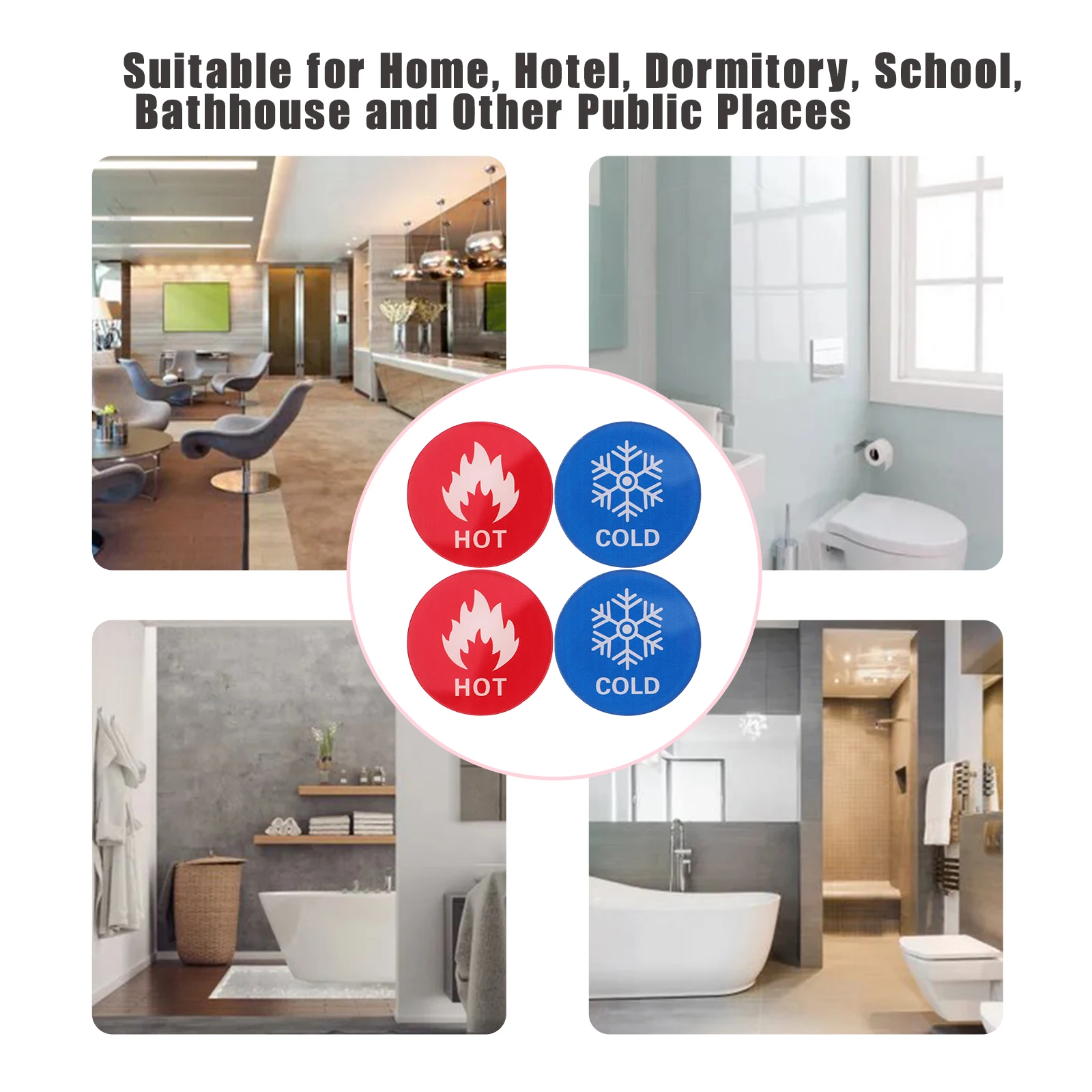 

6 Pairs Hot Cold Signs Acrylic Faucet Labels for Shower Bathrooms Hotels Dorms Schools Safety Stickers Water Heater Markers