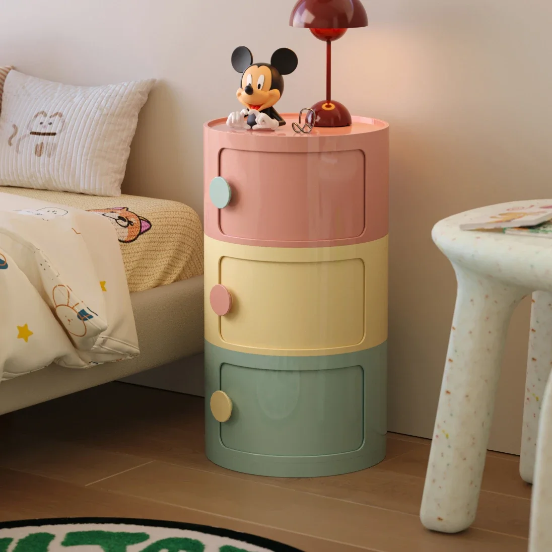 Round Storage Box Nightstands Small Organizers Minimalist Kawaii Cute Side Table Narrow Center Table De Chevet Nordic Decorate