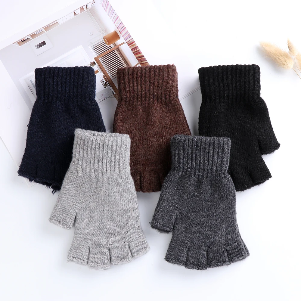 Hot Sale Winter Knitted Gloves Women Men Half Finger Short Thick Warm Mittens Keep Finger Warm Fingerless Typing Texting Gloves