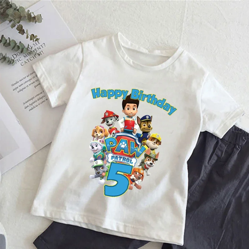 Paw Patrols Kids T-shirt Cute Summer Cotton Pullover Birthda