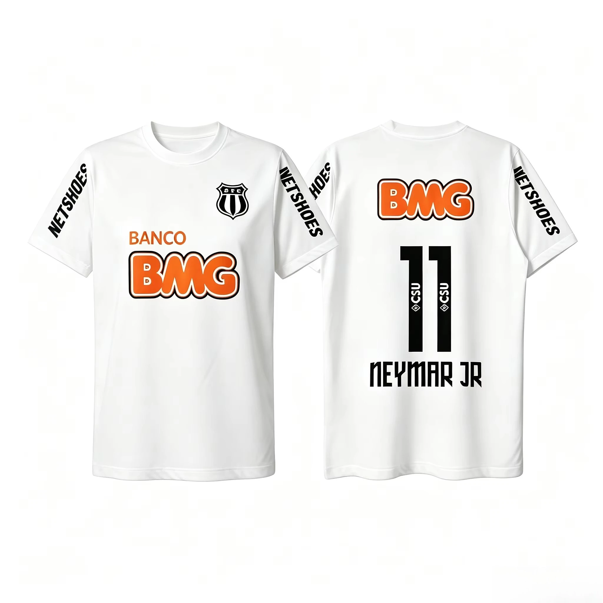 NEYmAR Retro Soccer Cotton Jersey T-Shirt Men 11 Number Player Print Black Short Sleeve Casual Football Fan Streetwear Tee Top