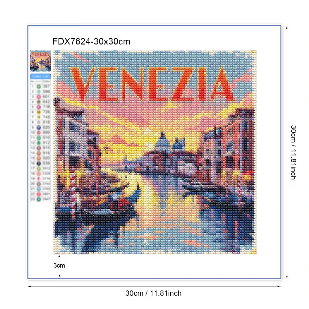 5D-Diamantgemälde, Stadtlandschaft, voller Diamanten, Mosaik, Stickerei, Venedig, Italien, Landschaft, DIY, Heimdekoration, Geschenk, Neuheiten – Detail 3