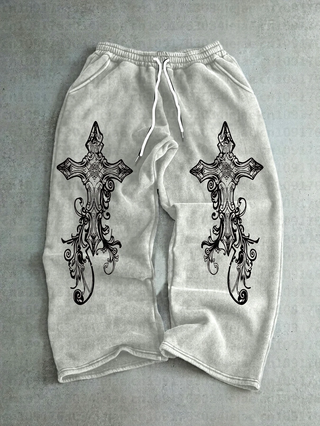 Herren-Jogginghose mit Kordelzug in der Taille, Court-Style-Hose mit Kreuzmuster, bequeme und modische Freizeit-Sweatpants – Detail 4