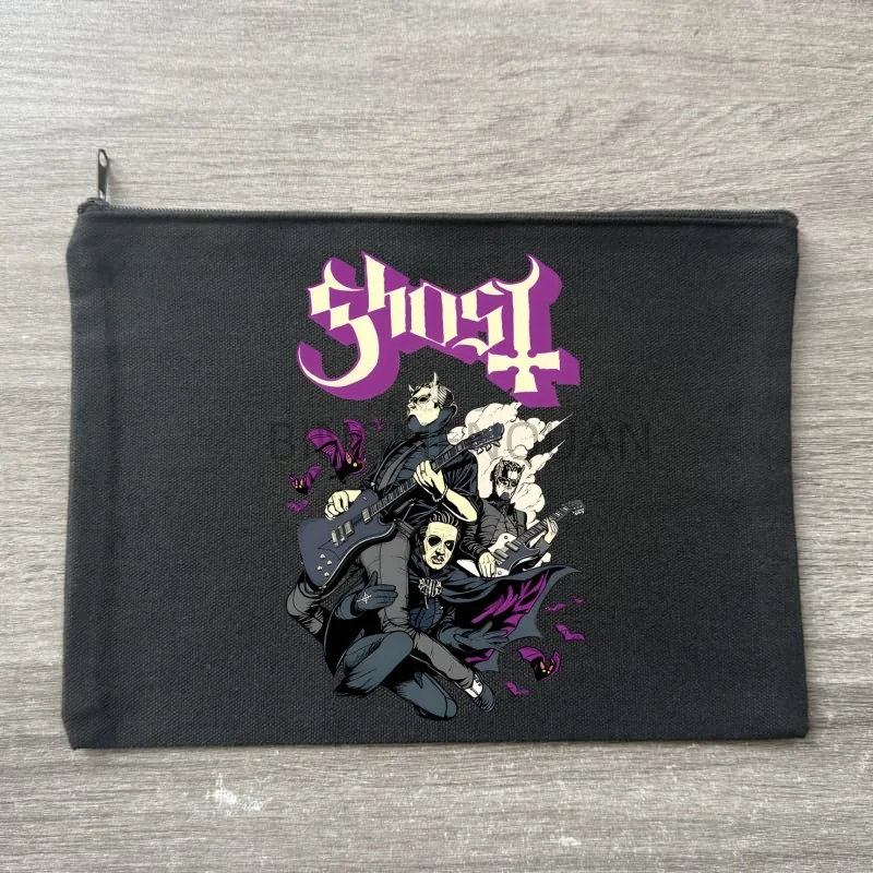 Ghost Band Skeletá Satanized Rock Metal Storage Zipper Bag Canvas black Cosmetic Bags Travel Perfume Lipstick Pouch Wallet Gift