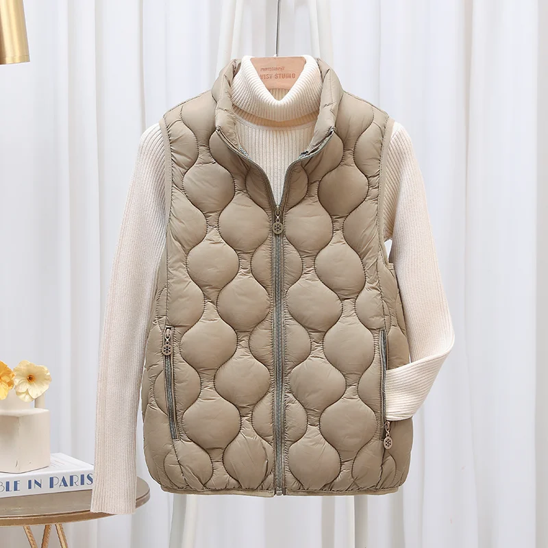 Wearing lightweight cotton vest for women, down cotton new vest, stand up collar, shoulder, autumn and winter short, warm