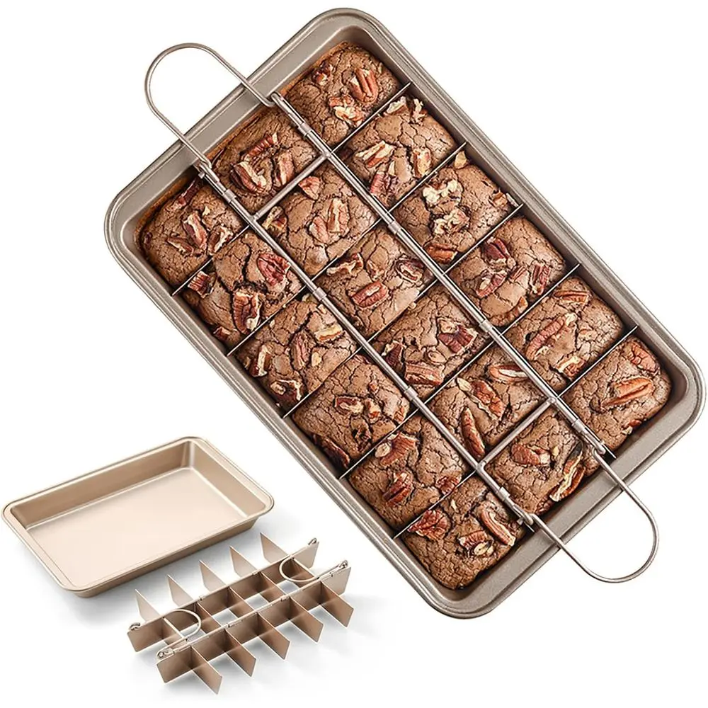 

Non-Stick 18-Slice Carbon Steel Brownie Pan with Dividers, 12x8x2 Square Baking Tray for Bread, Cake, and Biscuits