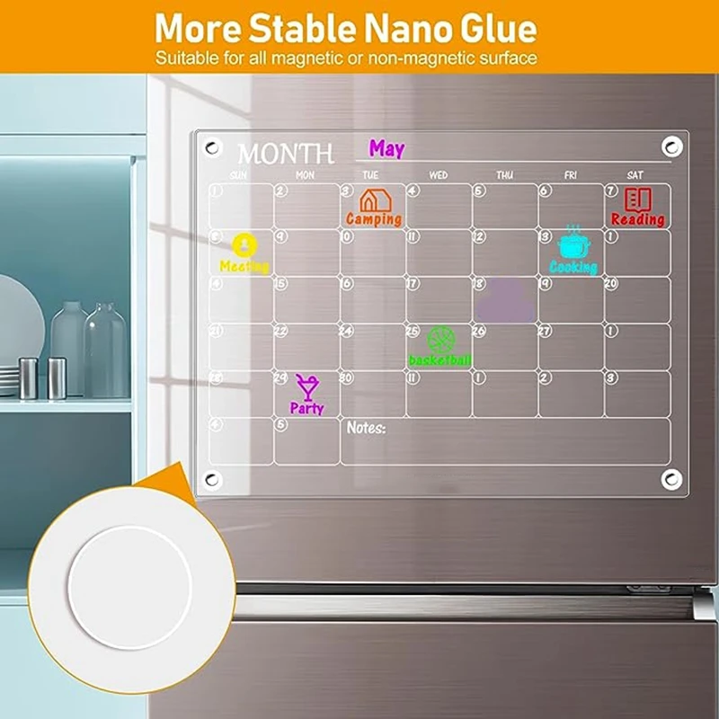 Magnetic Notepad Calendar Acrylic Weekly Monthly Meal Planner Erasable Board Weekly Calendar Refrigerator Message Board Durable