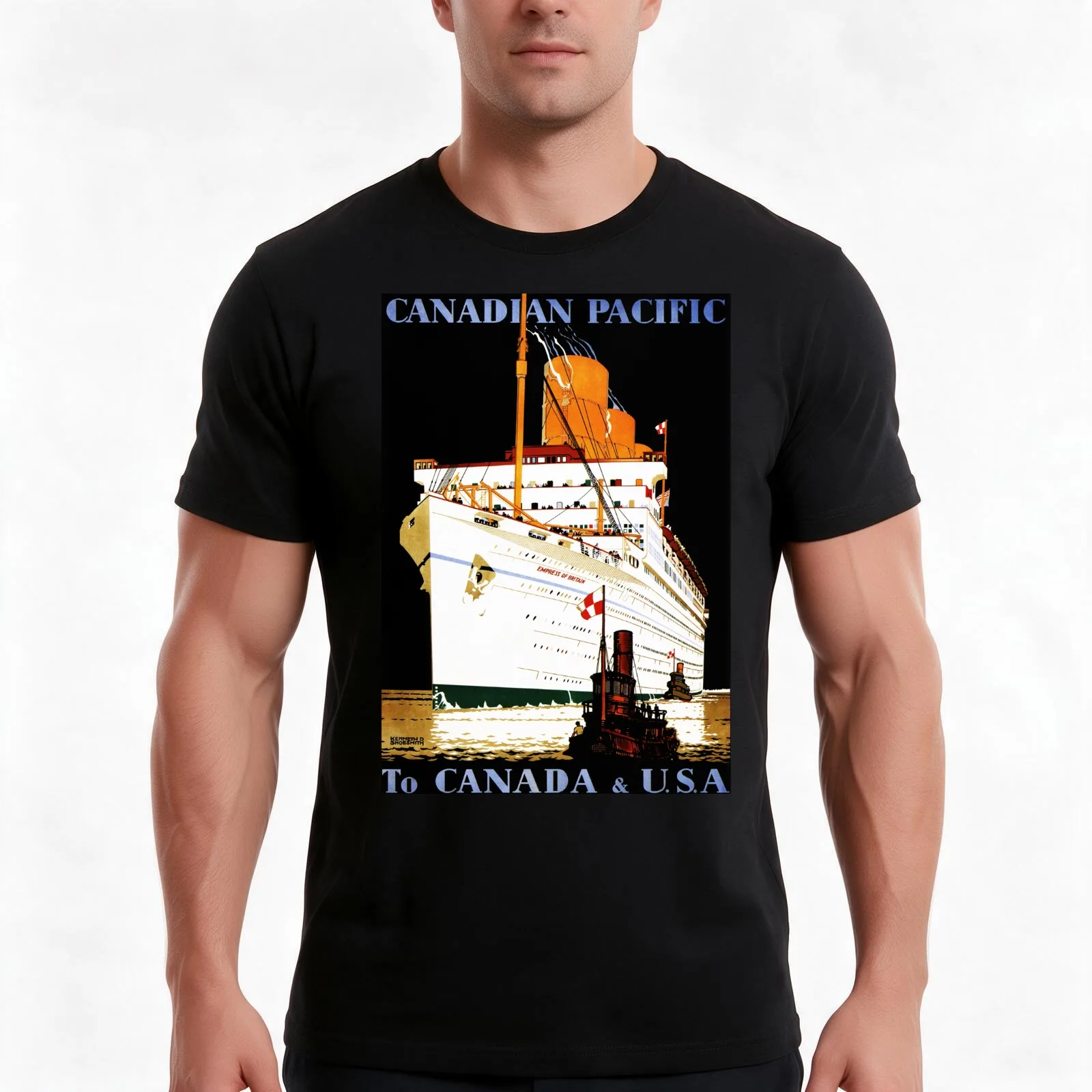 To Canada and USA via Empress of Britain Advertisement Vintage Ship T-Shirt, Summer Casual Cotton Tee, Oversized Streetwear Tops