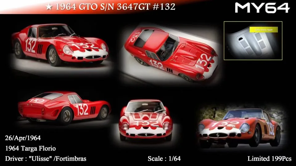 MY64 Limited edition 1:64 250GTO Classic running car logo red