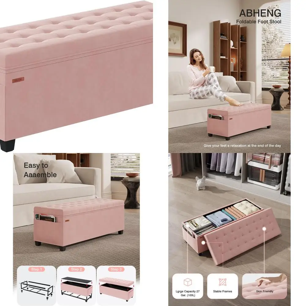 

Large Entryway Storage Ottoman Bench with Legs, 15.7L x 43W x 15.7H, Holds 770 lb, Jelly Pink, Bedroom and Living Room Use