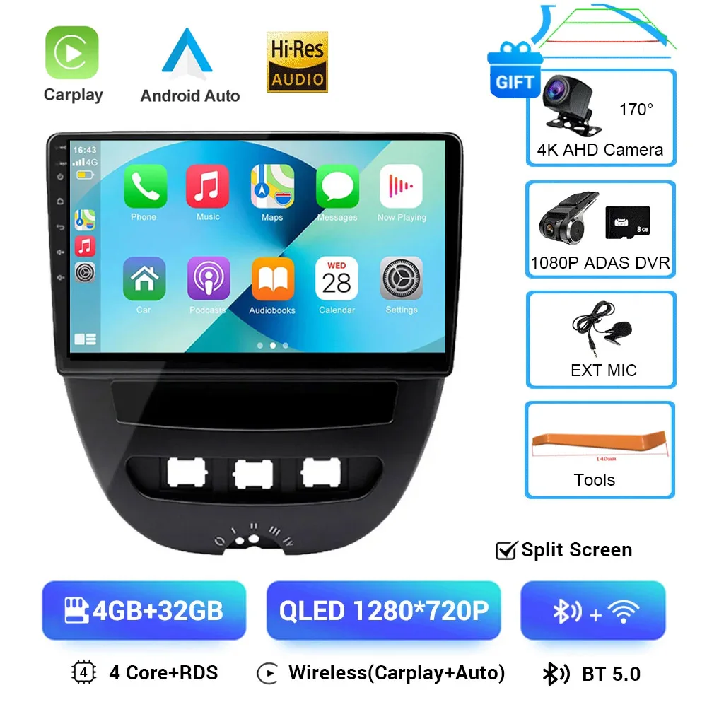 Android 16 2 Din Auto Multimedia Speler Voor Peugeot 107 Toyota Aygo Citroen C1 2005-2014 Head Unit Stereo GPS navigatie BT WIFI