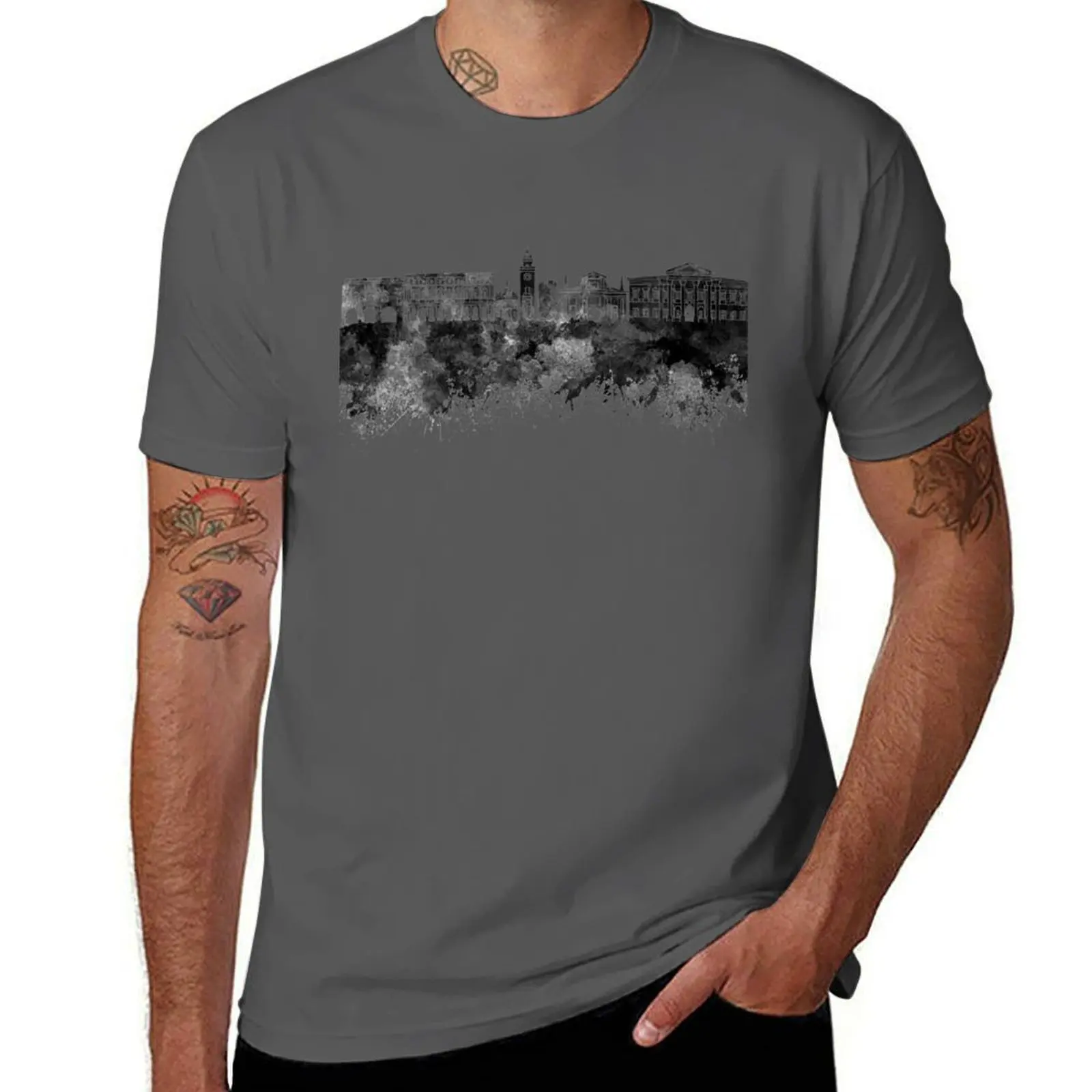 Bergamo skyline in watercolor background T-Shirt hippie clothes funny costumes men t shirt