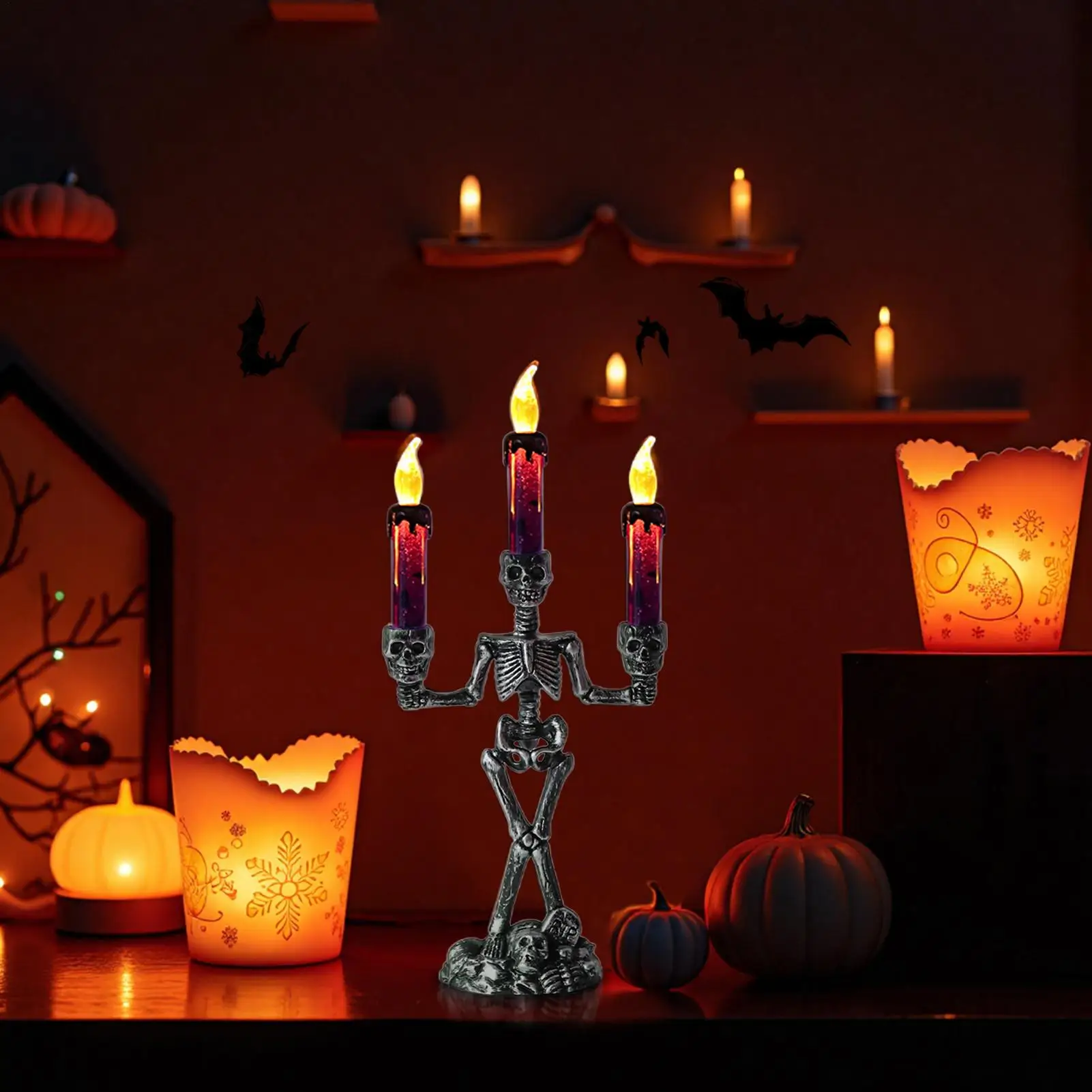 

Halloween Candle Lights Electric Skull Flameless LED Candles For Window Spooky Halloween Candlesticks Light Home Decoration For