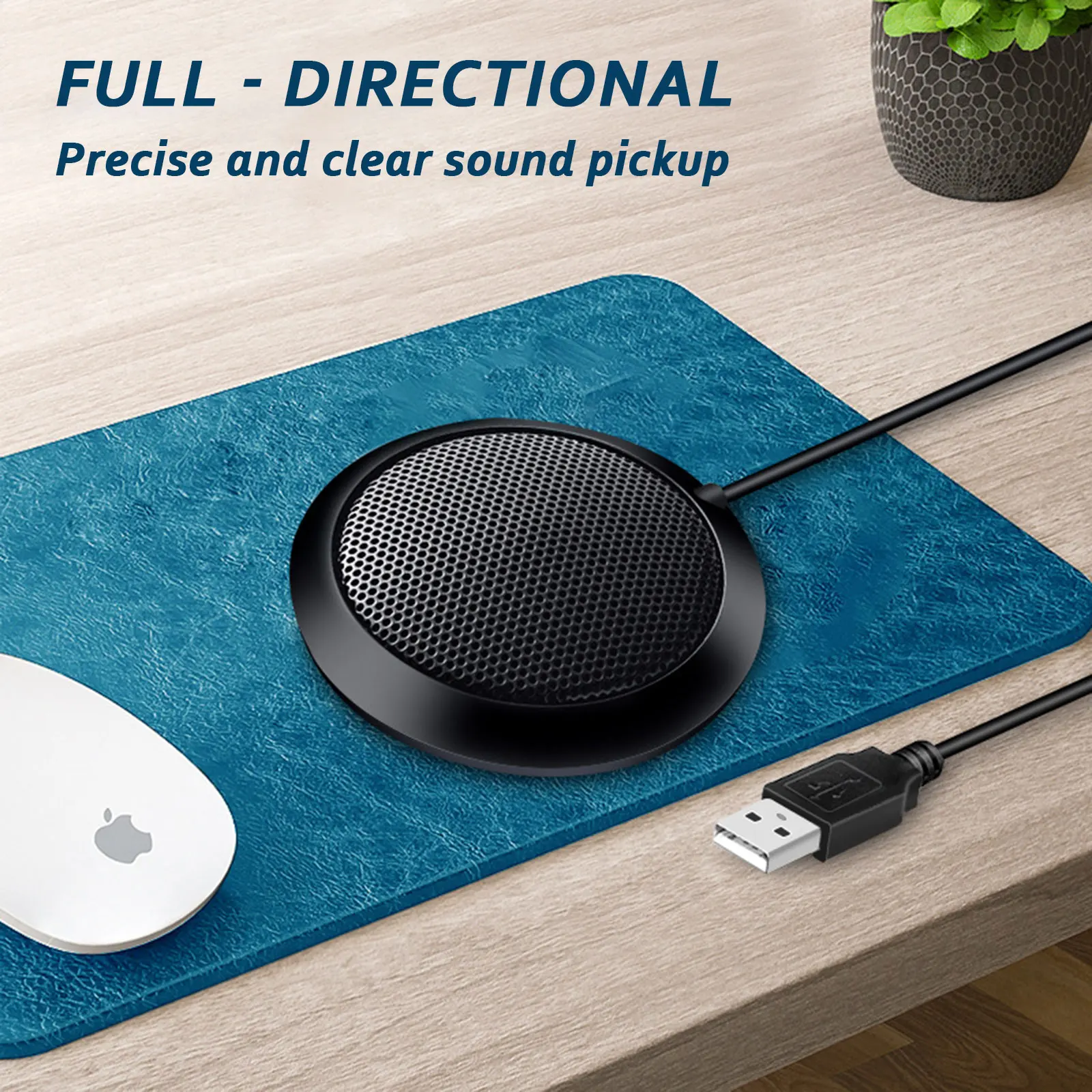 CAMVATE Mikrofon Portabel 360 ° Pengambilan Suara Omnidirectional dengan Koneksi Kabel USB untuk Rapat/Video Jarak Jauh/Webcast/Laptop