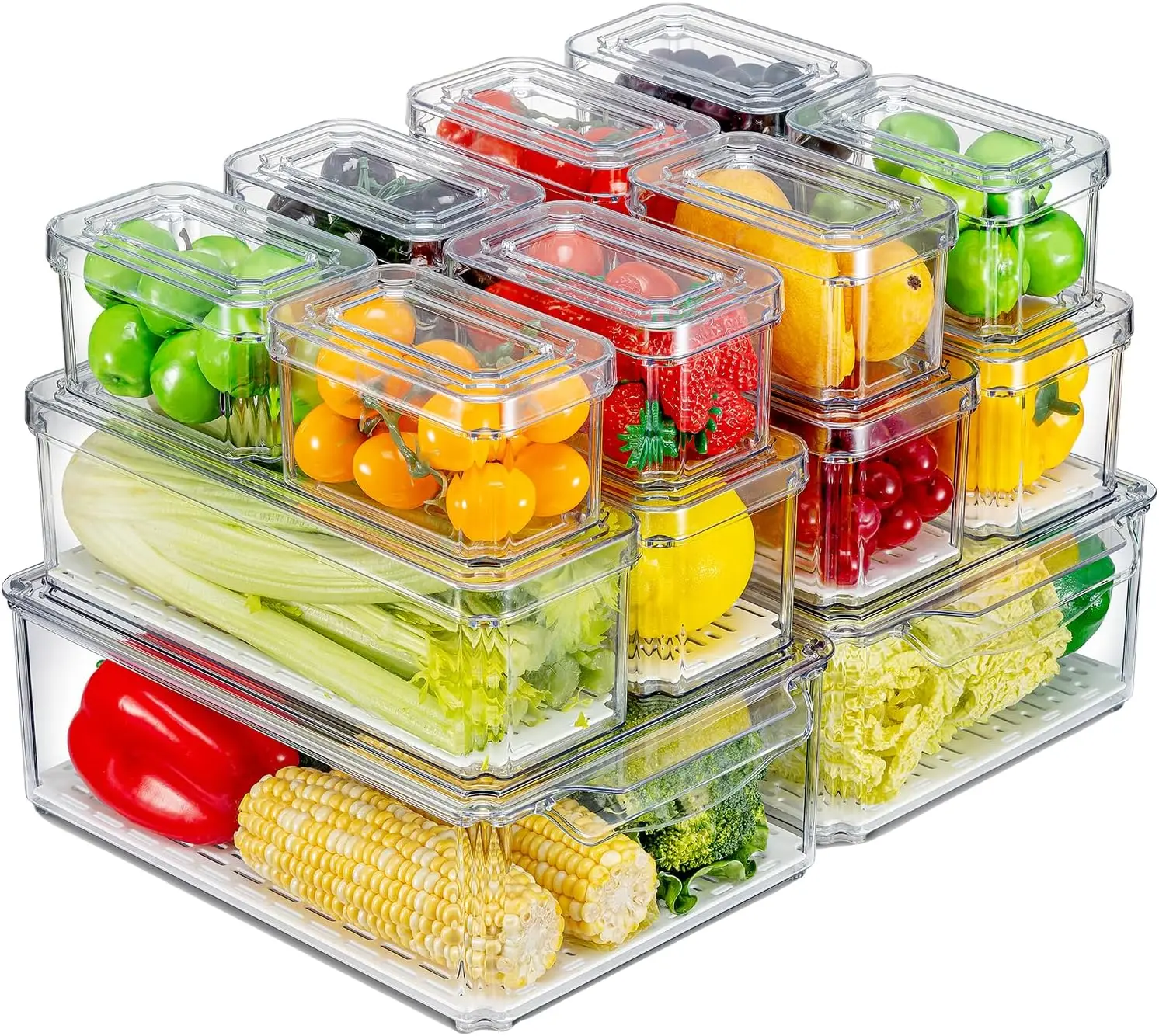 

14 Pack Refrigerator Organizer Bins, Stackable Fridge Organizers and with Lids, BPA-Free, Fridge Containers for Fruits, Vegeta