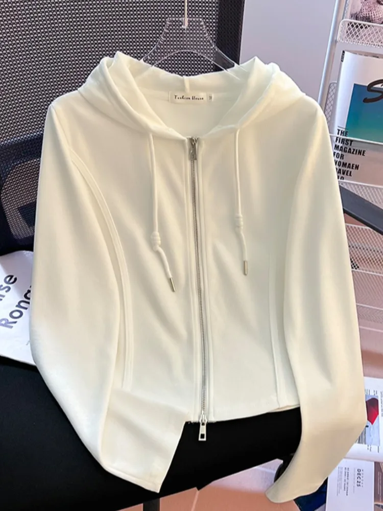 

Женская толстовка с капюшоном Long Sve Slim Fit Кардиган на молнии Весна Осень Ort Fibone Top Self-Kee Sle Смесь хлопка и полиэстера