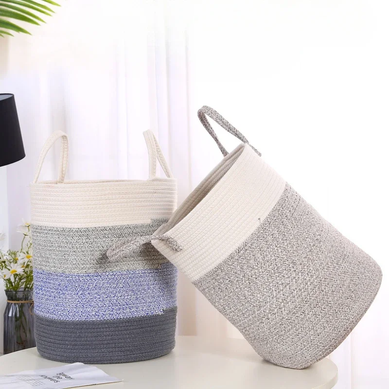 43cm Home Handmade Cotton Rope Woven Storage Basket Living Room Laundry Bedroom Storage Basket Toy Storage Bag Storage Baskets