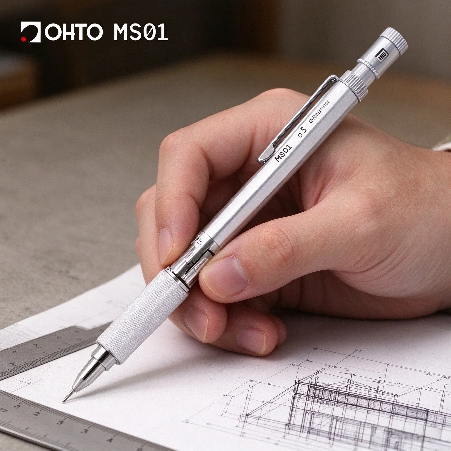 OHTO MS01 High-end Metal Promecha Mechanical Pencil 0.3mm/0.5mm Drawing Pencil Adjustable Lead Length Retractable Tip Drafting