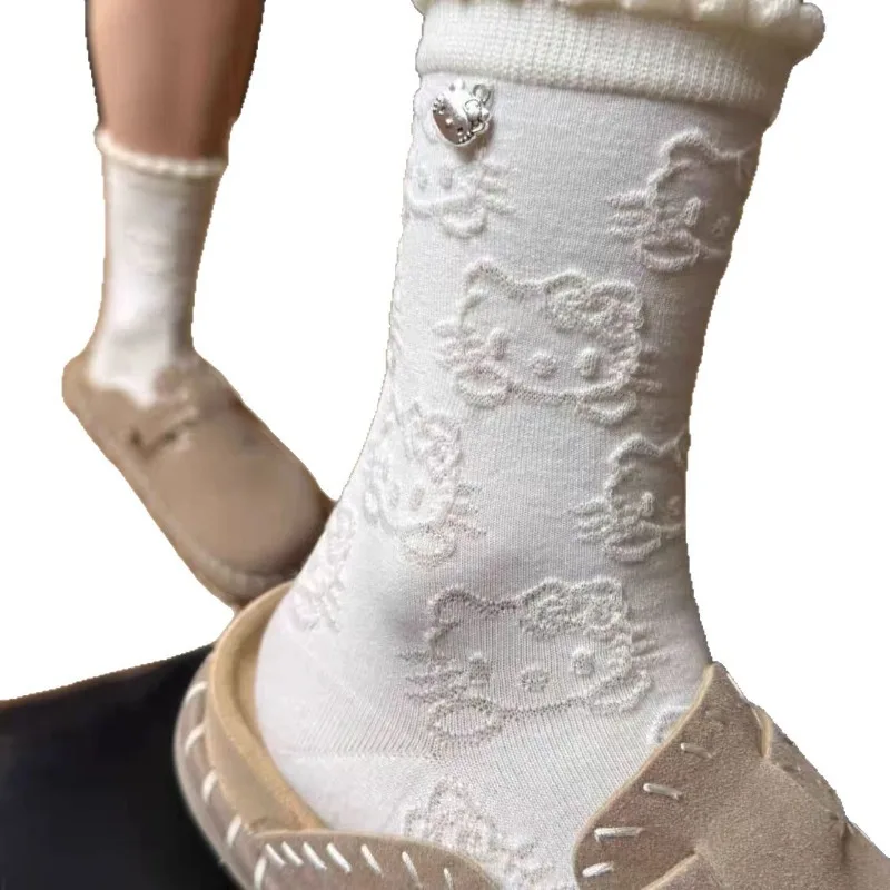 4 أزواج من الجوارب اللطيفة متوسطة الطول للفتيات في الربيع والصيف تتميز بحيوانات لطيفة ومظهر عالي وجوارب نسائية متوسطة الطول