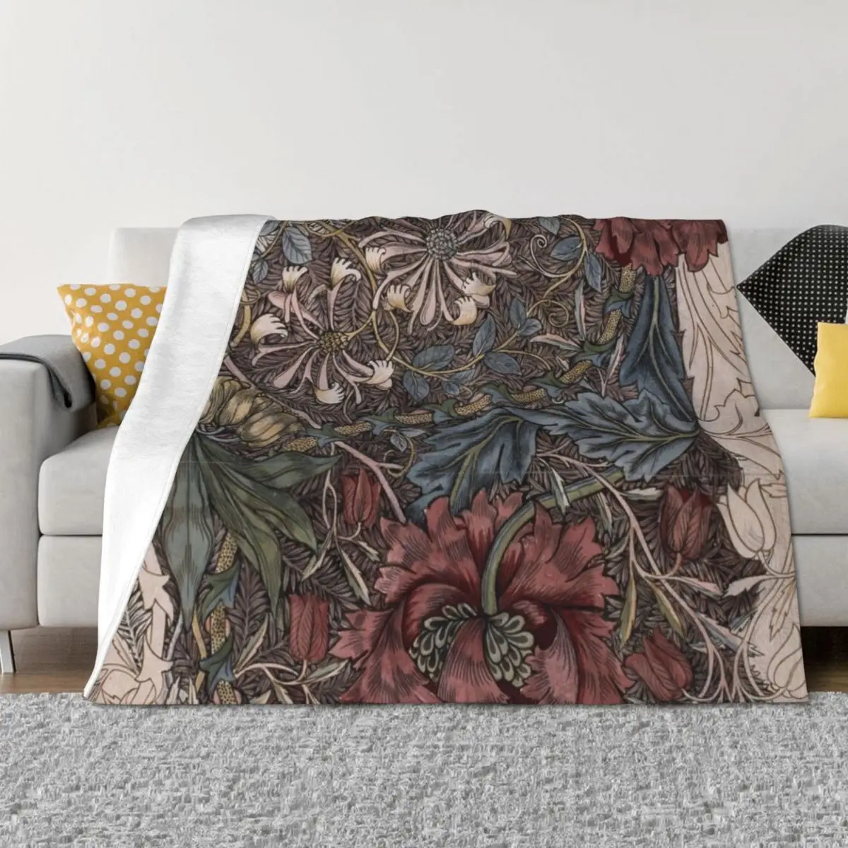 

Indian style floral print blue and red colour flower with beautiful abstract Design Throw Blanket Sofa Sofa Quilt Blankets