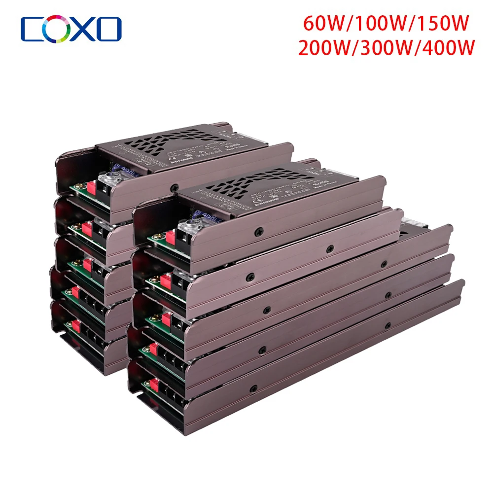 Ultra Thin LED Lighting Transformers Dimmable Power Supply 60W 100W 150W 200W 300W 400W LED Driver For Strip Light DC12V 24V