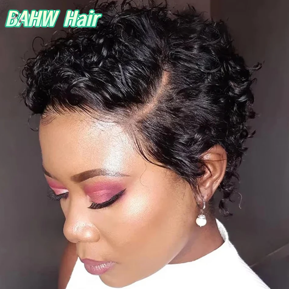 

13x4 Lace Wig Side Part Pixie Cut Wigs Virgin Hair Side Part Peruvian Hair Kinky Curly bob Wig Transparent Lace For Black Women