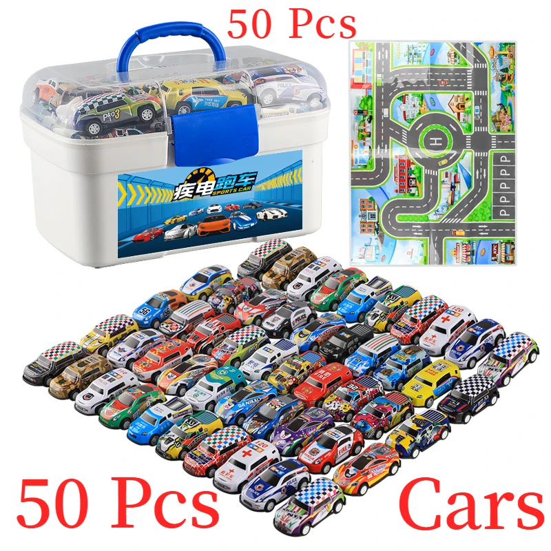 50pcs Mini Car Model Toy Pull Back Car Toys Set with Box Kids Inertia Cars Boy Diecasts Toy Car for Children Boys Gifts